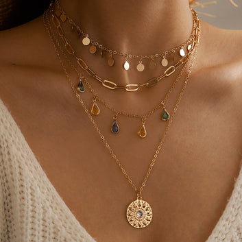4 Layered Classy Raindrop Gold - Necklace
