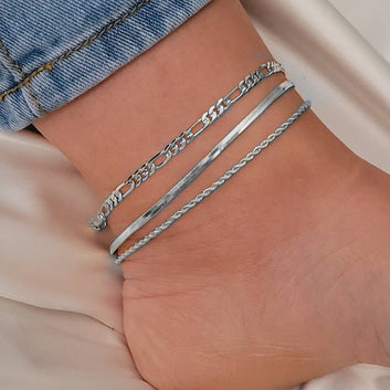 Silver Layer - Anklet Set of 3 - Style 1