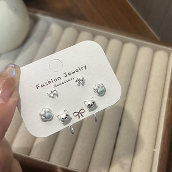 Bow & Animal - Ear Studs Set Of 6