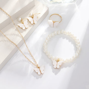 White Butterfly Pearl Gold - Jewelry Set