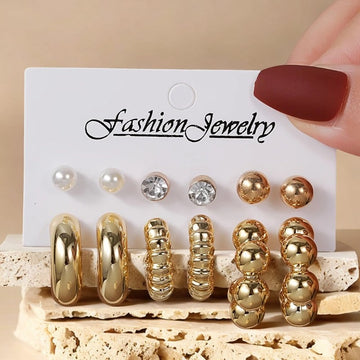 Classy Diamond & Gold Foil Series Hoop - Earrings Set Style 3