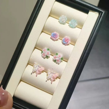 Flowers & Butterfly - Ear Studs Set Of 4 Style 2
