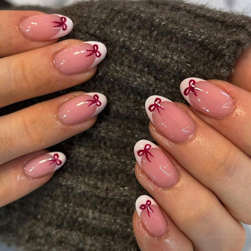 Bow Pink - Press On Nail Set Of 24 - Free Nail Kit Included