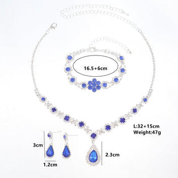 Premium Teardrop Black Diamonds Silver - Jewelry Set Of 3