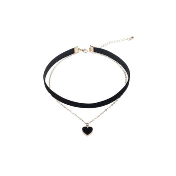 Velvet Neck Black Heart - Necklace