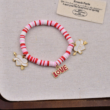 Love & Heart Charms Pink & Red Beads - Bracelet