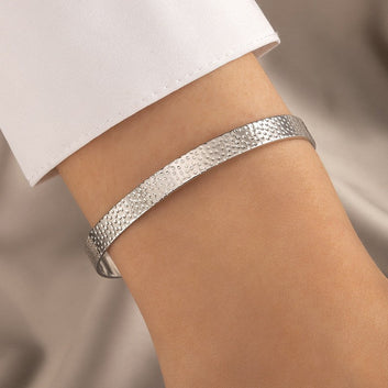 Retro Dotted Silver Bangle - Bracelet
