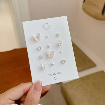 Pink Butterfly & Cuties - Ear Studs Set Of 12