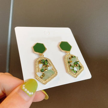 Green Natural Stones Gold - Earring