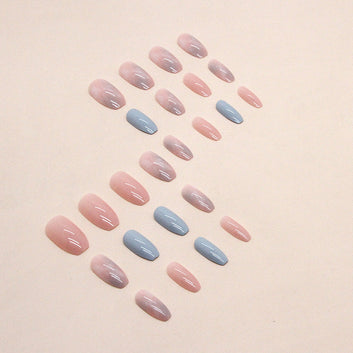 Pastel Pink & Blue - Press On Nail Set Of 24 - Free 24 Pcs Sticker Sheet Included
