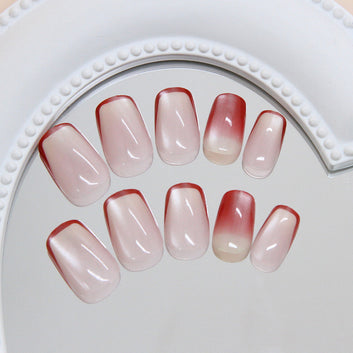 Pastel Red Line - Press On Nail Set Of 24 - Free 24 Pcs Sticker Sheet Included
