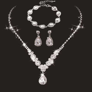 Premium White Diamonds Teardrop Silver - Jewelry Set