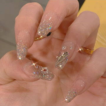 Gem & Glitter Gold - Press On Nail Set Of 24 - Free 24 Pcs Sticker Sheet Included