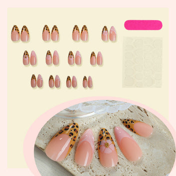 Flower & Cheetah Print - Press On Nail Set Of 24 - Free Nail Kit Included