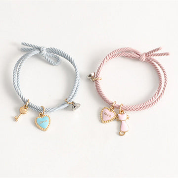 Pink & Blue Love Charms Magnetic- Bracelet Set