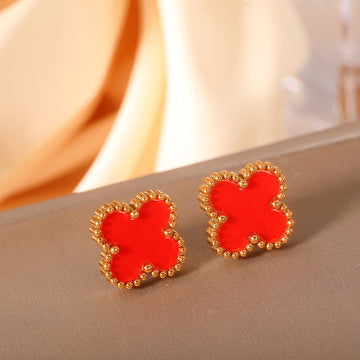 Gold Foil Red Flower - Earring