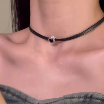 Leather Cord Black Love - Necklace
