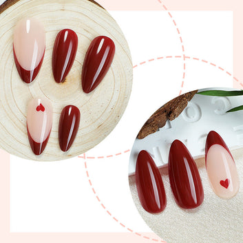 Pink & Maroon - Press On Nail Set Of 24 - Free Nail Kit Included