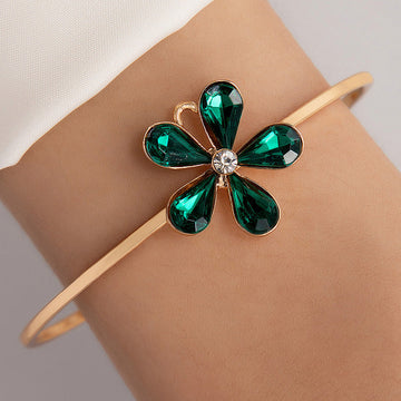 Flower Green Diamond Gold Bangle - Bracelet