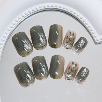 Forest Green - Print Press On Nail Set Of 24 - Free 24 Pcs Sticker Sheet Included