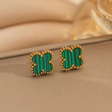 Gold Foil Green Lined Flower - Earring