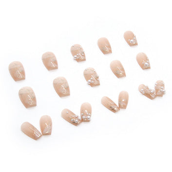 Shiny White Pearl - Press On Nail Set Of 24 - Free 24 Pcs Sticker Sheet Included