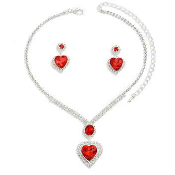Red Heart Diamonds Silver - Jewelry Set