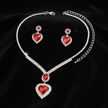 Red Heart Diamonds Silver - Jewelry Set