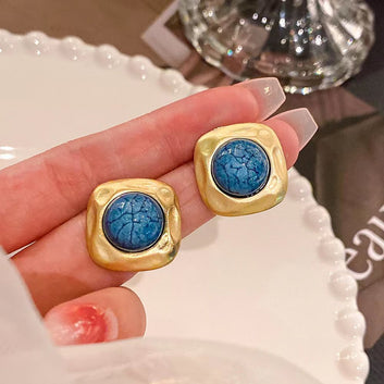 Blue Natural Stone Ancient Gold - Earring