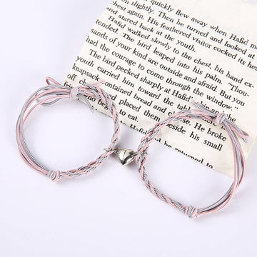 Pink & Grey Mix Magnetic Heart - Bracelet Set
