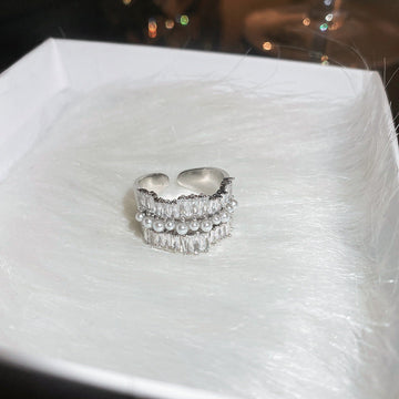 Cluster Pear & Diamonds Silver - Ring