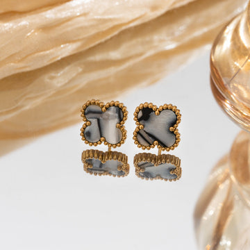 Grey Fancy Flower Gold - Earring