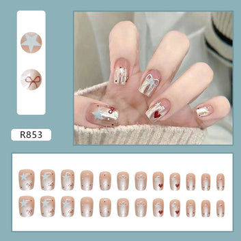 Bow & Stars - Press On Nail Set Of 24 - Free 24 Pcs Sticker Sheet Included