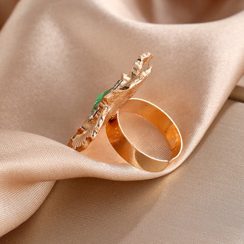Green Diamond Gold Flower - Ring