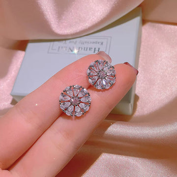 Pink Diamond Flower Silver - Earring