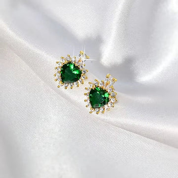 Green Diamond Heart - Earrings