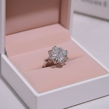 Sparkle Diamond Flower Silver - Ring