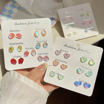 Watercolor Crystal Gems - Ear Studs Set Of 6
