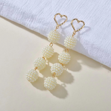 Beaded Pear Heart Gold - Earring
