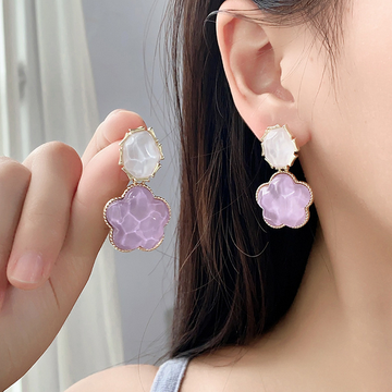 Purple Flower Stone - Earring