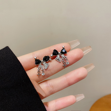 Black Sparkle Bow - Earring