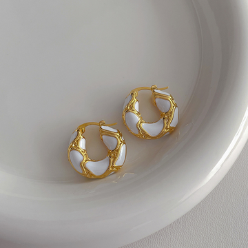 White Geometric Gold Foil - Earring