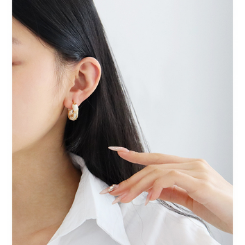 White Geometric Gold Foil - Earring