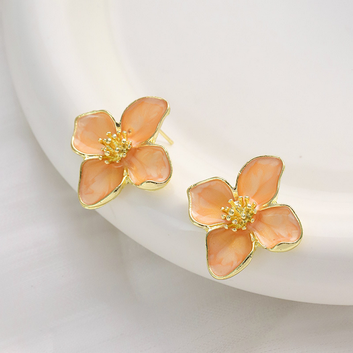 Pink Shiny Flower - Earring