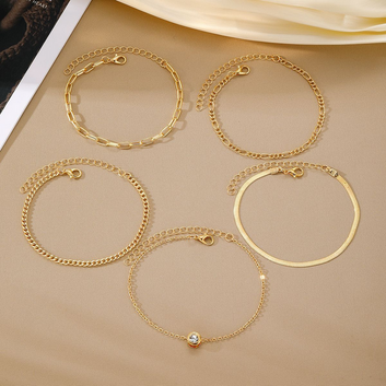 Diamond & Gold Chain - Bracelet Set of 5