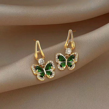 Crystal Green Butterfly Gold - Earring