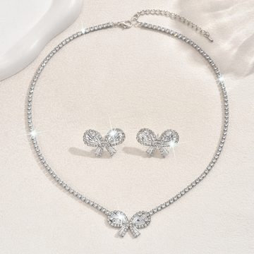 White Fancy Bow Diamonds Silver - Jewelry Set