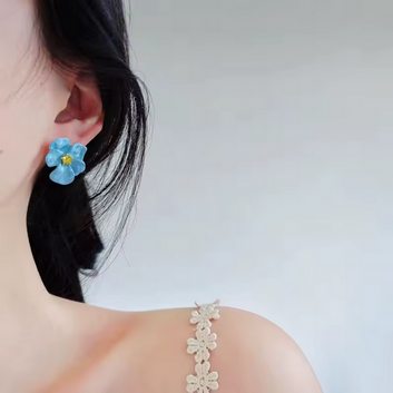 Blue Enameled Flower- Earring