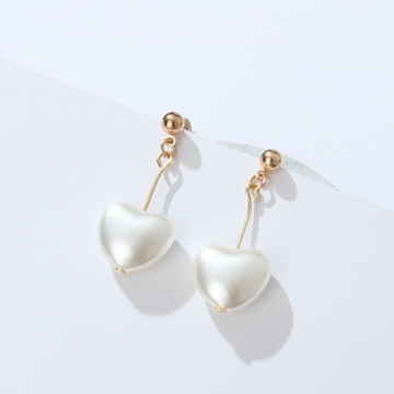 Dangling White Heart Gold - Earring