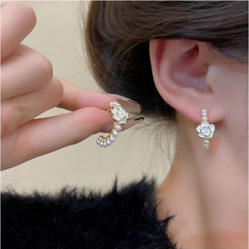 Pearl Rose Flower Gold - Earring